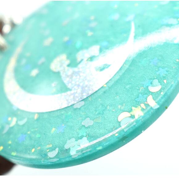 Seafoam n Stars Large Medallion Keychain  / Reading under the moon! - Picture 6 of 8